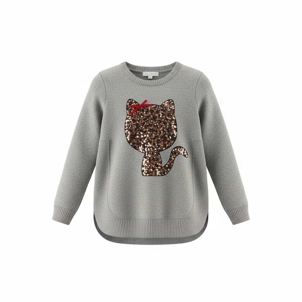 Gray Cat Sequin Kids Sweater 3 for $15 sale